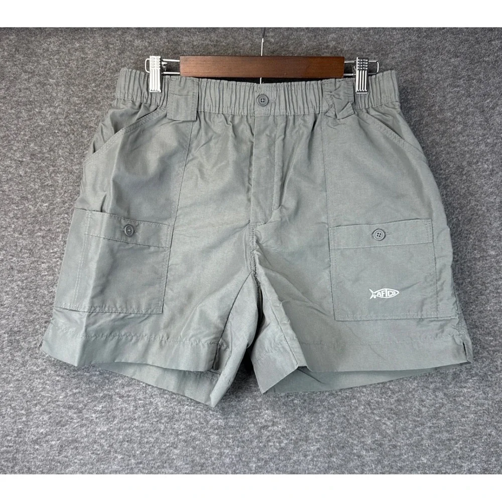 AFTCO Fishing Shorts Gray Mens Size 34 Nylon Cargo Elastic Waist Quick Dry 6in - Picture 1 of 11
